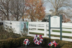 The banner on Cigar's pasture and his grave site the day of his memorial service
